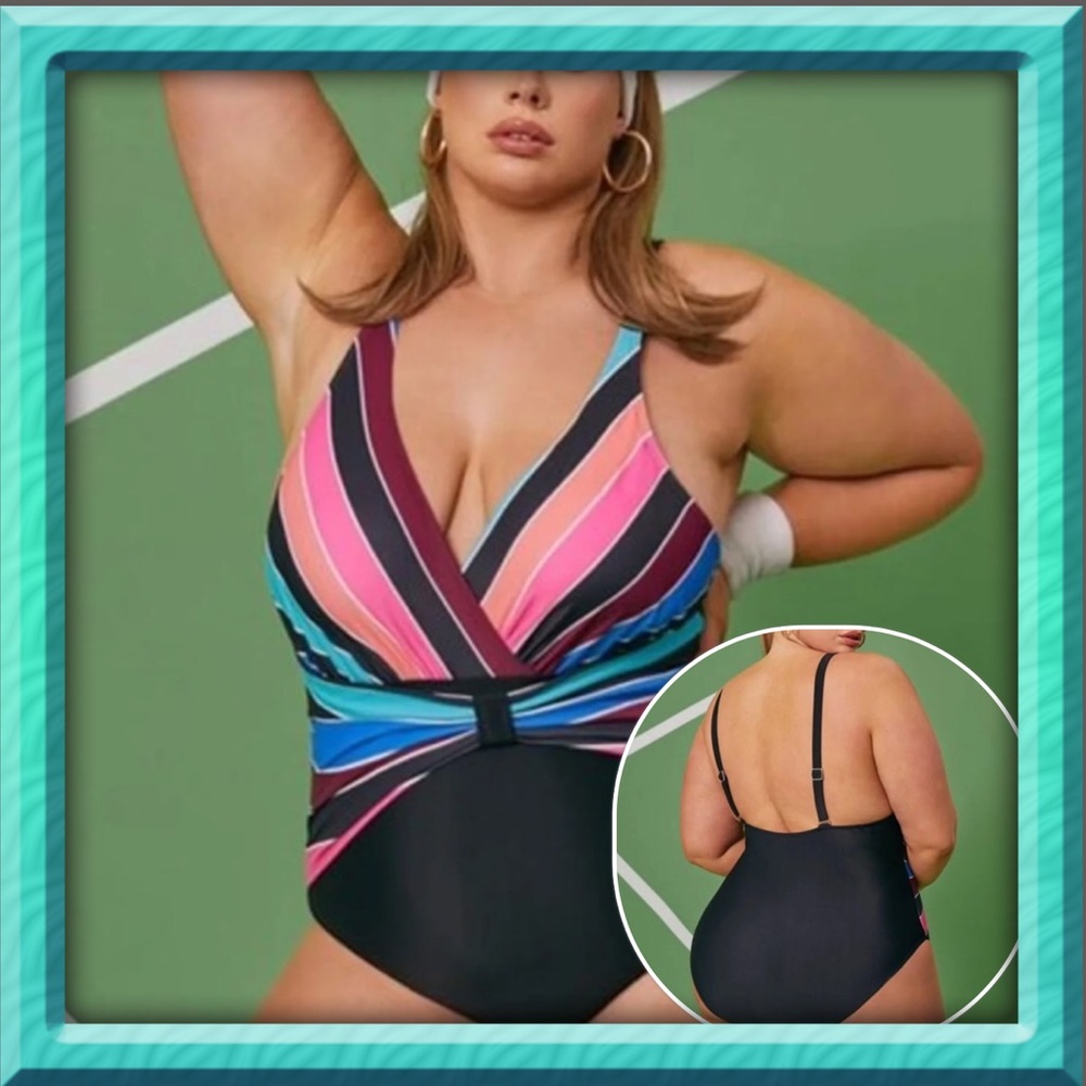 Plus Size Multicolored One Piece Swimsuit